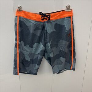 Fox Boardshorts Shorts Mens 34 Gray Orange Camo Swim Trunks Surf Beachwear Logo